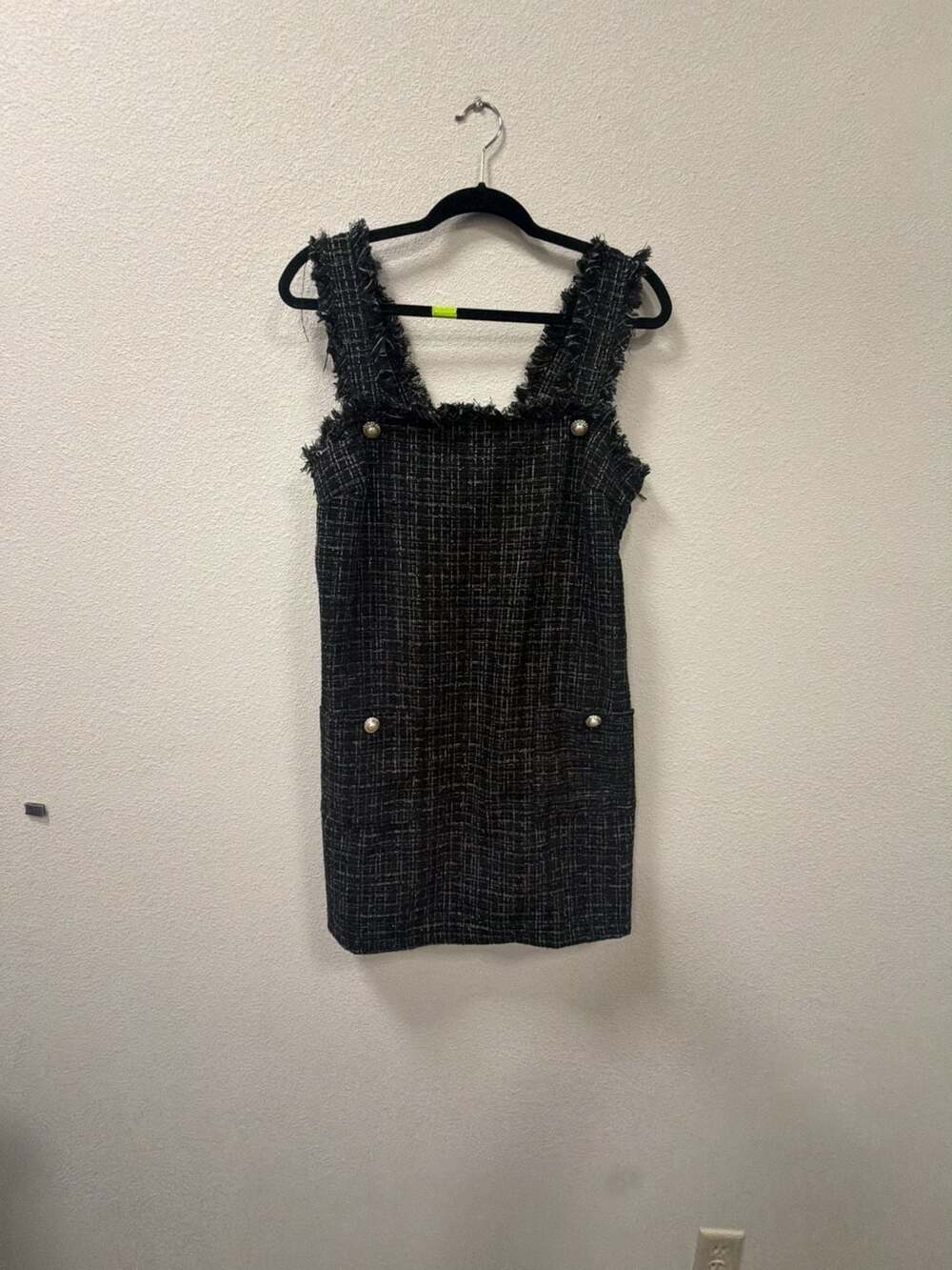Entro Tweed Pinafore Dress Size M Black Pearl Button Mini